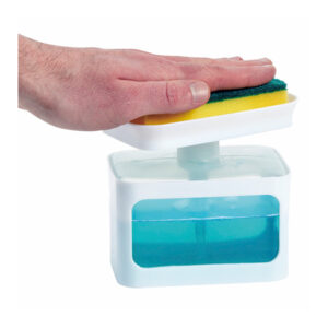 DISPENSADOR LAVA PLATOS 2 EN 1 PARA ESPONJA Y JABÃ¿N 15269-WHITE KEN-web